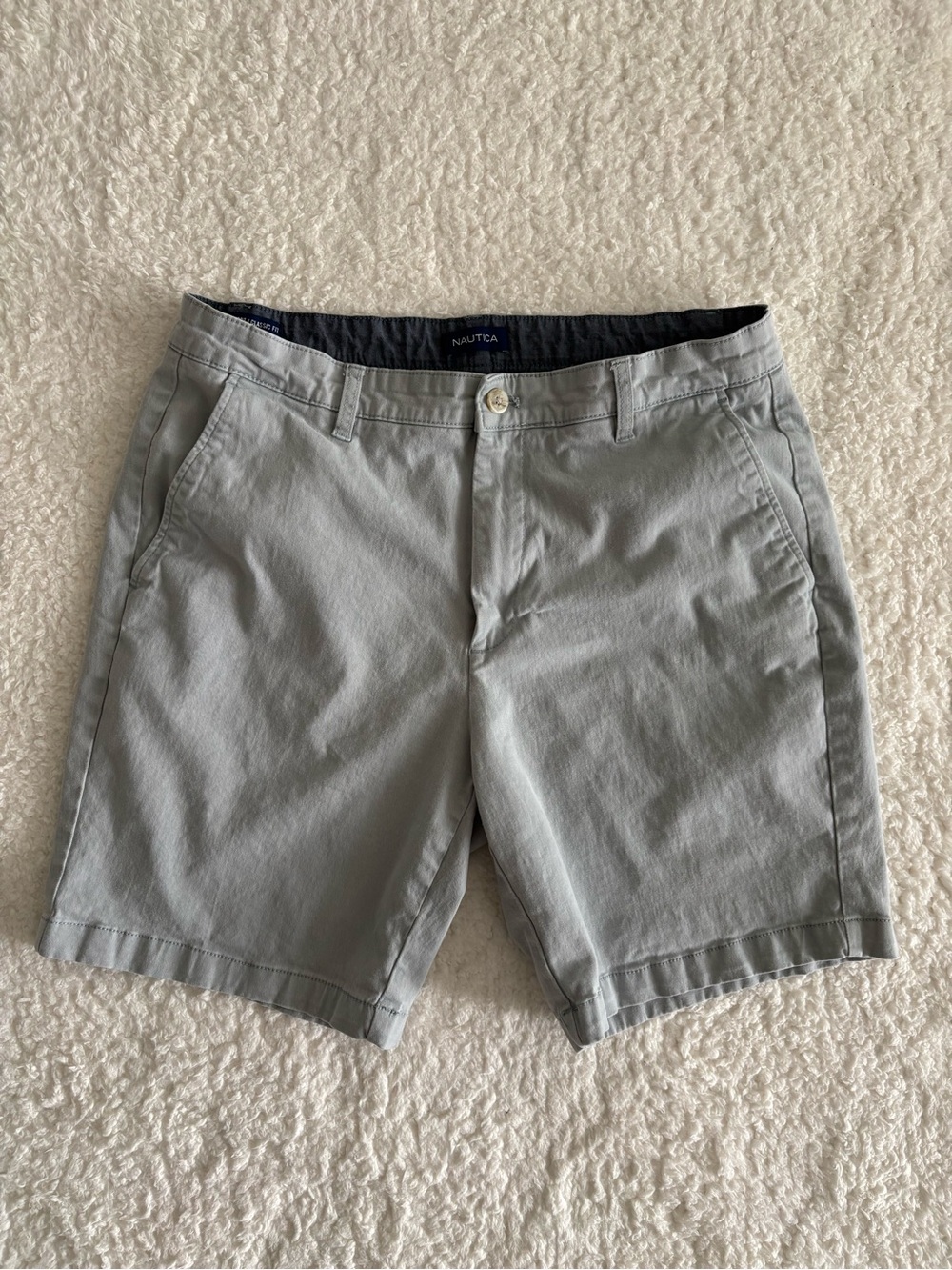 Nautica Deck Shorts Mens 35W Gray Classic Fit Stretch Chino Cotton Flat Front